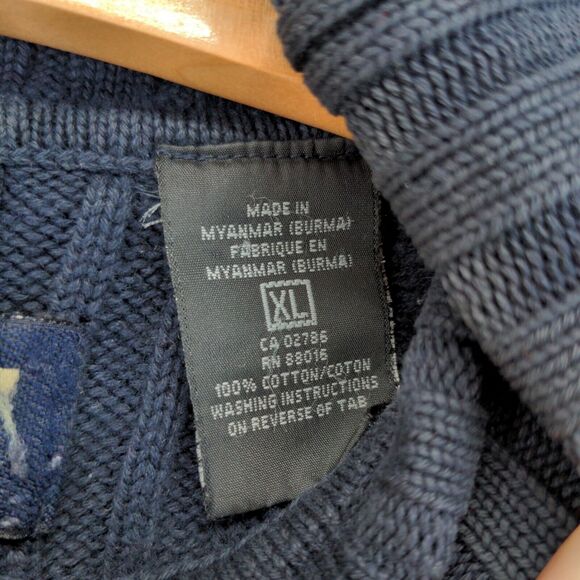 Marc Buchanan Pelle Pelle Turtleneck Sweater Mens Size XL Blue Distressed Logo - Picture 15 of 15